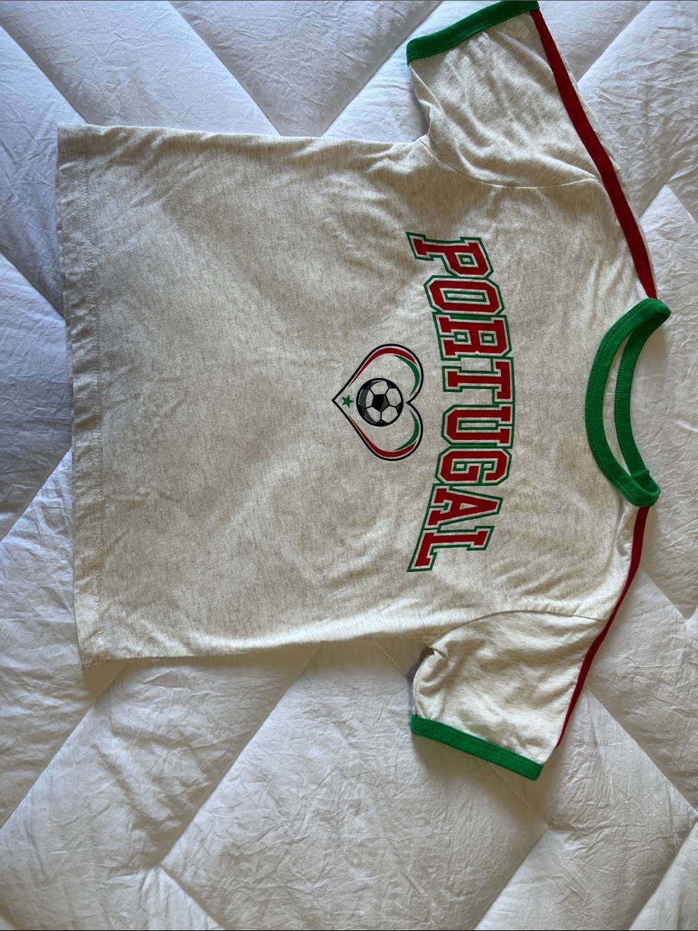 Portugal Ringer Tee for Kids - Cream with Green & Red Trim